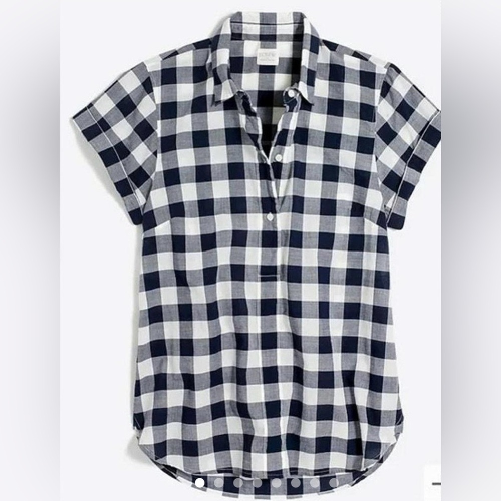 J. Crew Women's Navy and White Buffalo Check  Gingham Short-Sleeve hi-low tunic
